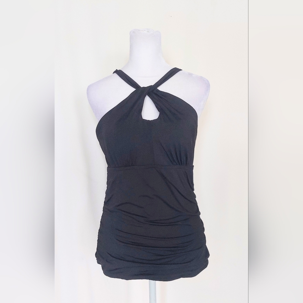 Lands’ End High Neck Multi Way Black Tankini Top Size Small 6-8 Black Padded
